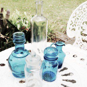 blue glass vintage hire