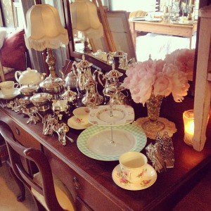 vintage cake stand sliver tea pot hire